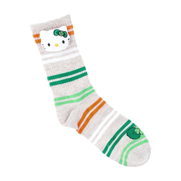 Hello Kitty Pom Crew Socks Saint Patricks Gray/Green One Size NEW - Picture 3 of 3